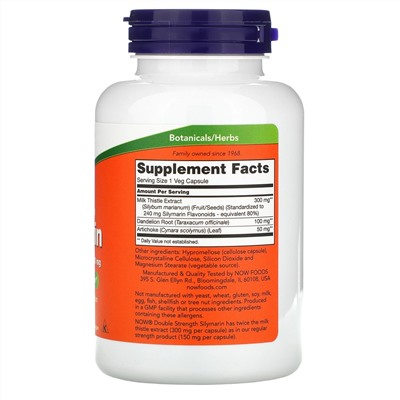 Now Foods, силимарин двойной концентрации, 300 мг, 200 растительных капсул
