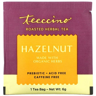 Teeccino, чай из обжаренных трав, вкус лесного ореха, без кофеина, 25 чайных пакетиков, 150 г (5,3 унции)