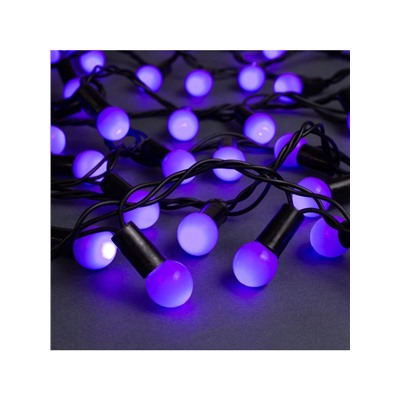 Гирлянда «Нить» 10 м с насадками «Шарики 1.5 см», IP44, тёмная нить, 100 LED, свечение фиолетовое, 8 режимов, 220 В