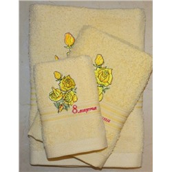 Махровое полотенце "8 МАРТА-РОЗЫ"- ЖЕЛТЫЙ 50*90 см. хлопок 100%