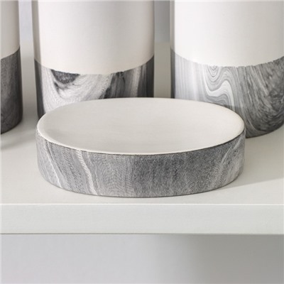 Аксессуары для ванной SAVANNA Stone gray, 4 предмета, дозатор для мыла 390 мл, 2 стакана, мыльница, белые