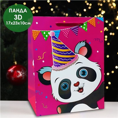 Бумажный пакет 3Д Панда 23х17х10см