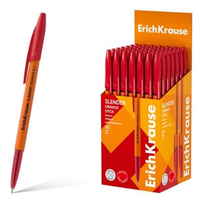 Ручка шариковая Slender Stick Orange, Super Glide Technology красная 0.7мм 63091 ErichKrause