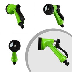 Шланг поливочный спиральный, 15 м, быстросъёмный, с поливочным пистолетом и штуцером, зелёный, Greengo