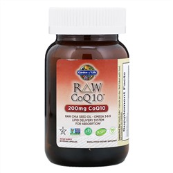 Garden of Life, RAW CoQ10, 200 мг, 60 веганских капсул