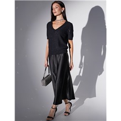 Джемпер с V вырезом и коротким рукавом из хлопковой пряжи с пайетками