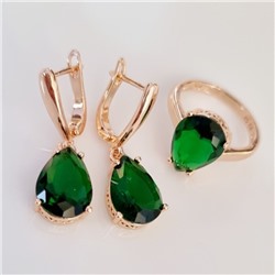 Комплект ювелирная бижутерия коллекция  "Дубай" серьги и кольцо 20 р, покрытие: позолота, вставка: фианит, цвет: изумрудный, арт.313.088-20