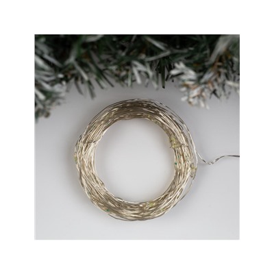 Гирлянда «Нить» 10 м роса, IP20, серебристая нить, 100 LED, свечение белое, мерцание белым, 12 В