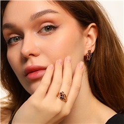 Комплект ювелирной бижутерии коллекция "Дубай" серьги и кольцо 19 р, покрытие позолота, вставка: фианиты, цвет: черный, арт.314.196-19