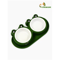 Миска двойная, 160 мл, 29.5×14×4 см, фигурная, пластик, зелёная