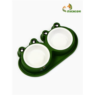 Миска двойная, 160 мл, 29.5×14×4 см, фигурная, пластик, зелёная