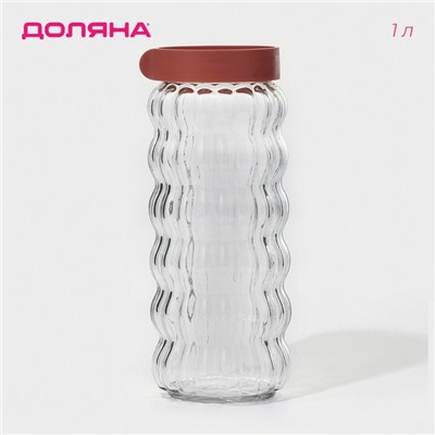 Банка для сыпучих продуктов Доляна «Коралл», 1 л, 9×23 см, с пластиковой крышкой, стекло, прозрачная