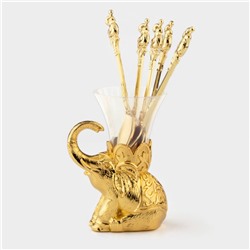 Набор ложек на подставке «Слон», 8×4×16 см, ложки h=13 см, 6 шт., цвет золотой