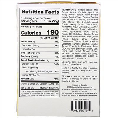 Pure Protein, Батончик с лимонным кексом, 6 шт., 50 г (1,76 унции) каждый