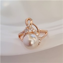 Кольцо 20 р ювелирная бижутерия коллекция "Дубай", покрытие позолота, вставка: фианиты и искусственный жемчуг, цвет: прозрачный, арт.314.853-20