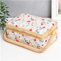 Шкатулка для рукоделия и шитья «Яркие цветочки с квадратиками», хранение ниток, иголок, мелочи, 9.5×19.5×13 см