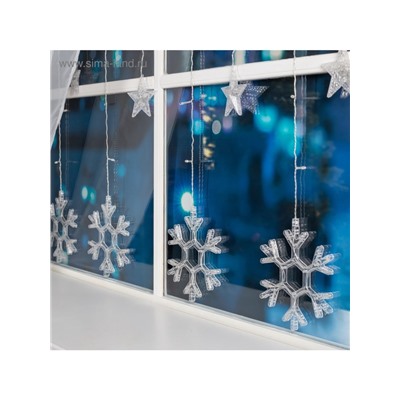 Гирлянда «Бахрома» 2.4×0.9 м с насадками «Снежинки», IP20, прозрачная нить, 150 LED, свечение белое, 8 режимов, 220 В