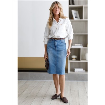 Джинсовая юбка с декоративной стиркой из эластичного денима средней плотности