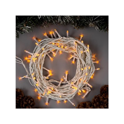 Гирлянда «Нить» 10 м, IP44, белая нить, 100 LED, свечение жёлтое, 8 режимов, 220 В