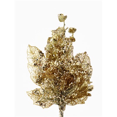 Еловая ветка декоративная «Зимнее волшебство. Грация», пластик, резные листья, 33×17 см, золото