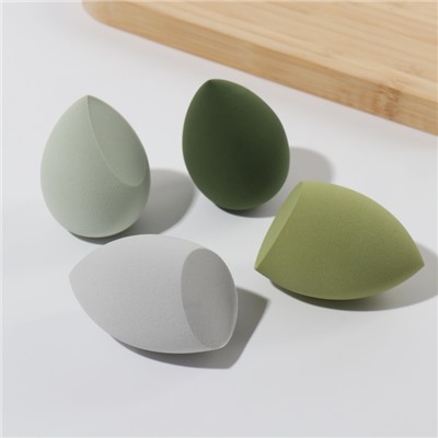 Спонжи для макияжа, набор - 4 шт., увеличиваются при намокании, цвет зелёный