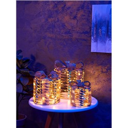 Фигура световая «Подарки цилиндр бежевые», 25×20×15 см, 90 LED, батарейки ААх8 (не в компл.), свечение тёплое белое