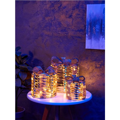 Фигура световая «Подарки цилиндр бежевые», 25×20×15 см, 90 LED, батарейки ААх8 (не в компл.), свечение тёплое белое