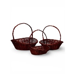 Корзина плетёная для хранения Lyng, с ручкой, ива, коричневая, набор 3 шт., Greengo