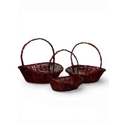 Корзина плетёная для хранения Lyng, с ручкой, ива, коричневая, набор 3 шт., Greengo