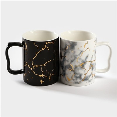 Набор кружек на металлической подставке «Мрамор», 2 предмета: 380 мл, керамика