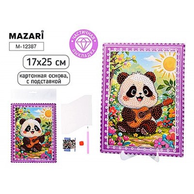Алмазная мозаика по номерам с мольбертом 17х25 см "ПАНДА" Частич. выкладка M-12387 Mazari