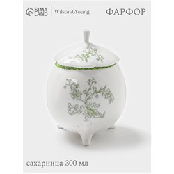 Сахарница WY Bloomware, 300 мл, 12×9 см, фарфор, зелёная, белая