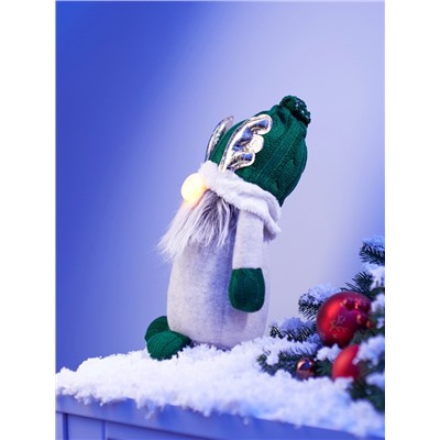 Фигура текстиль «Гном лосяш в зелёном» 33×12×18 см, 1 LED, от батареек AG10×3, свечение тёплое белое