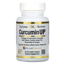 California Gold Nutrition, CurcuminUP, комплекс куркумина и омега-3, поддержка при воспалениях, 30 рыбно-желатиновых капсул