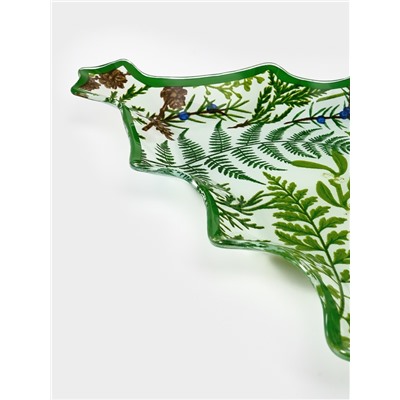 Блюдо сервировочное новогоднее Доляна «Еловые ветки», 24.5×24.7×2 см, стекло, белое, зелёное