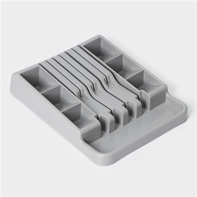 Лоток для столовых приборов с подставкой для ножей Доляна, 11 секций, 30×23.5×5 см, пластик, серый
