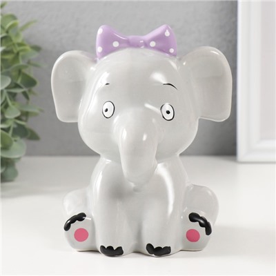 Копилка для денег «Серый слонёнок с бантом», керамика, 12.4×9.9×14.2 см