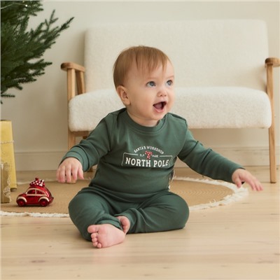 Костюм детский (штанишки, кофточка) «Крошка Я. Еловые веточки», рост 62-68 см, зелёный