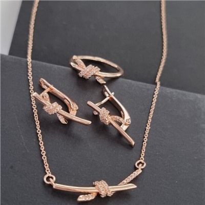 Комплект ювелирной бижутерии Дубайское золото, покрытие: позолота, серьги, подвеска на цепочке и кольцо 19 р, вставка: фианиты, цвет: прозрачный, арт.314.784-19