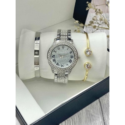 Подарочный набор для женщин часы, 2 браслета + коробка #22864433