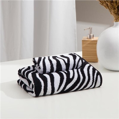 Полотенце махровое Этель ЧБ «Зебра», пестроткань, 70×130 см