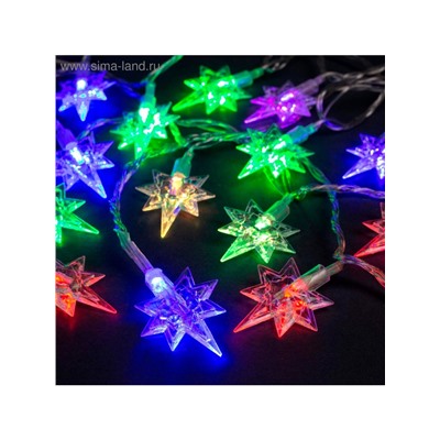 Гирлянда «Нить» 5 м с насадками «Звёзды», IP20, прозрачная нить, 20 LED, свечение мульти (RG/RB), мигание, 220 В