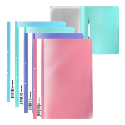 Скоросшиватель А4 пластиковый с перфорацией Diagonal Pastel ассорти 50485 ErichKrause