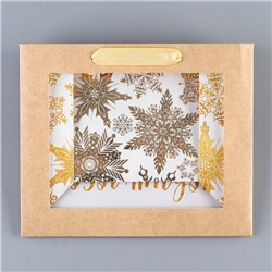 Пакет подарочный новогодний крафтовый с пластиковым окном Gold, 24×20×11 см