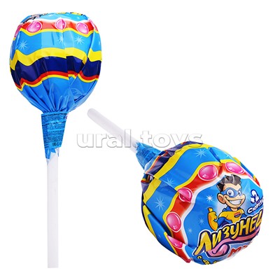 Лизунец MAXI. Карамель на палочке с жевательной резинкой и подарком в наборе (для мальчиков) 125гр*24шт.