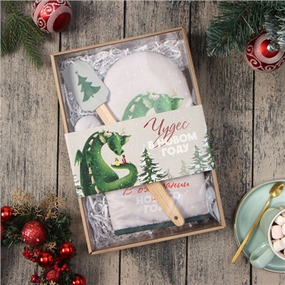 Набор новогодний подарочный Доляна «В ожидании НГ» : варежка-прихватка, лопатка силикон