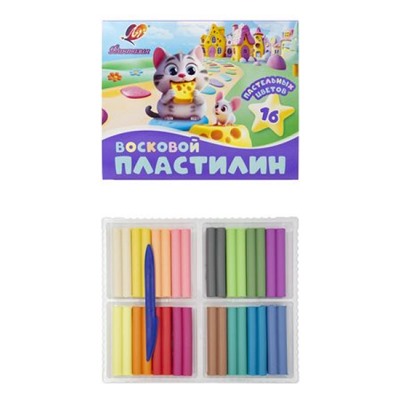Пластилин восковой 16цв 240г. "Фантазия" (пастельный) 35С 2291-08 Луч
