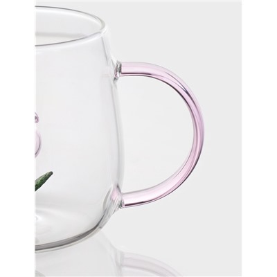 Кружка «Розочка», 320 мл, 9×12.5×9 см, с фигуркой, стекло, прозрачная, розовая