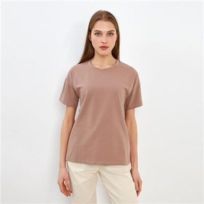 Футболка женская однотонная MINAKU: Basic line, коричневая, размер 42
