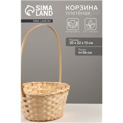 Корзина плетёная для хранения, 30×22×13 см, ручка h=36 см, бамбук, натуральный цвет, Greengo